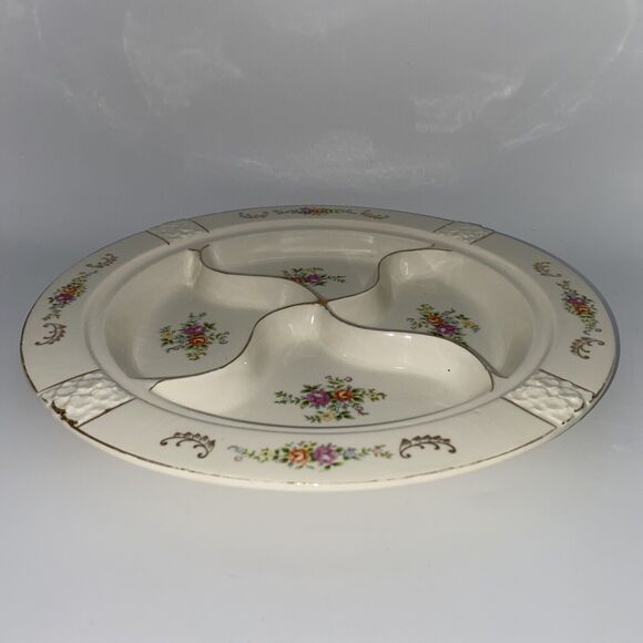 VTG JAPAN HAND PAINTED DIVIDED SERVING DISH PLATTER MULTICOLOR FLORAL No Lid - Picture 3 of 8